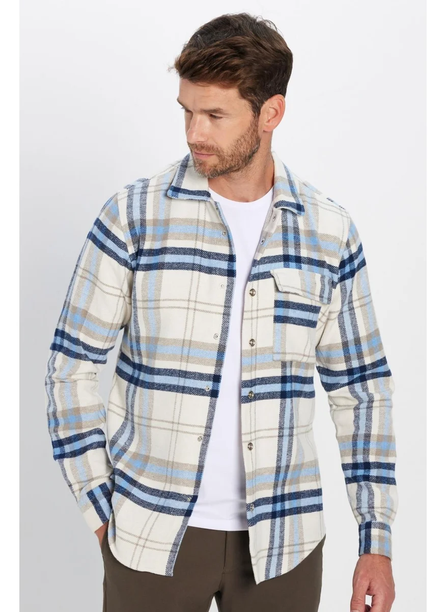 تودورس Slim Fit Flap Single Pocket Snap Button Plaid Lumberjack Men's Shirt