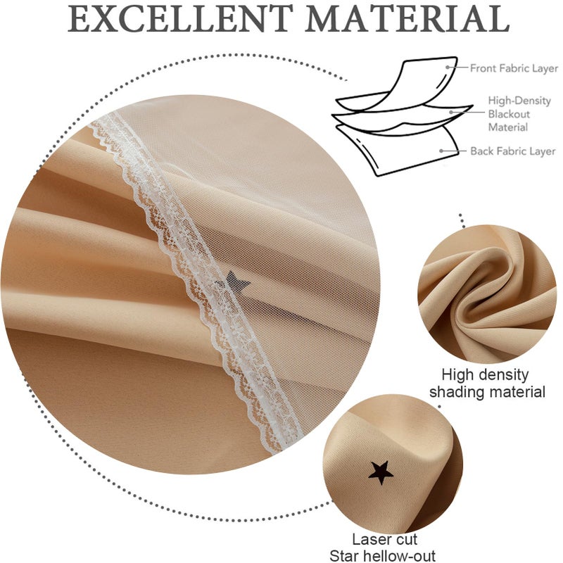 Anytime Girls Bedroom Curtains Hollow-Star Blackout Curtains for Kids Room Darkening Long Baby Window Drapes 2 Panel Set (W52 x L84 Beige) - Image 5