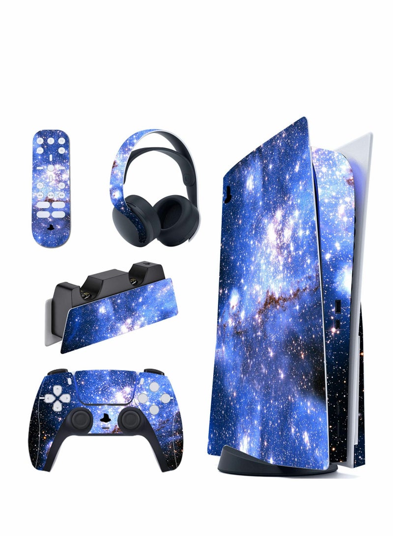general Full Set Skin for PlayStation 5 Disc Version Sticker PS5 Vinyl Decal Cover Playstation Controller  Charging Station Headset Media Remote (Blue Galaxy) - Image 1