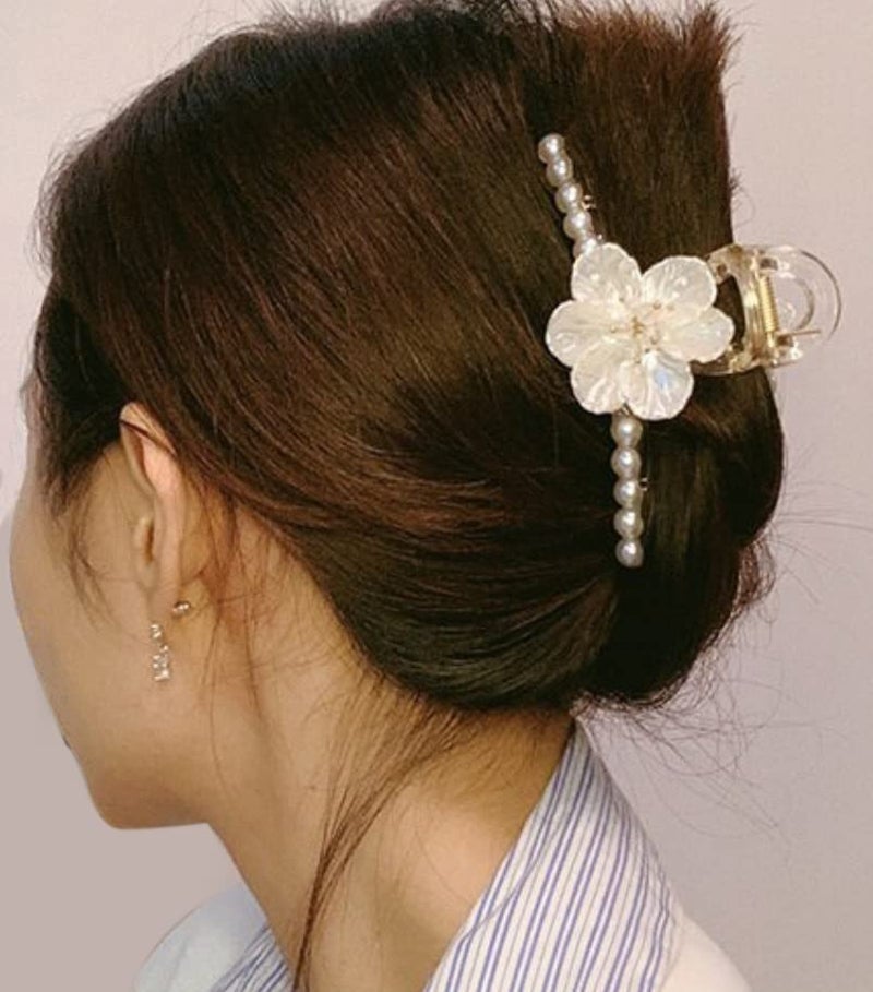 Oomph! OOMPH Jewellery Gold Tone White Pearls Floral Large Big Hair Clip Hair Claw for Women & Girls Stylish Latest - Image 5