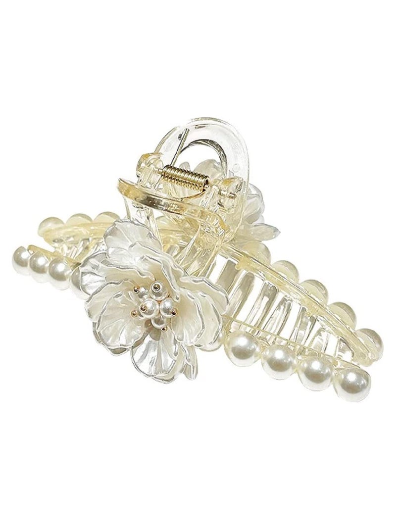 Oomph! OOMPH Jewellery Gold Tone White Pearls Floral Large Big Hair Clip Hair Claw for Women & Girls Stylish Latest - Image 2