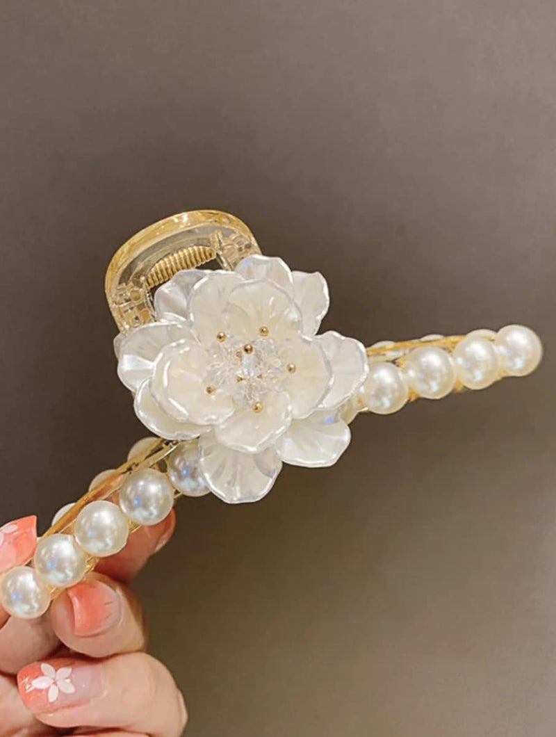Oomph! OOMPH Jewellery Gold Tone White Pearls Floral Large Big Hair Clip Hair Claw for Women & Girls Stylish Latest - Image 4