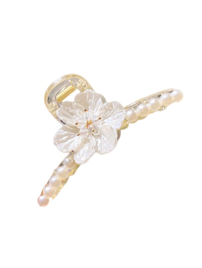 Oomph! OOMPH Jewellery Gold Tone White Pearls Floral Large Big Hair Clip Hair Claw for Women & Girls Stylish Latest - Image 3
