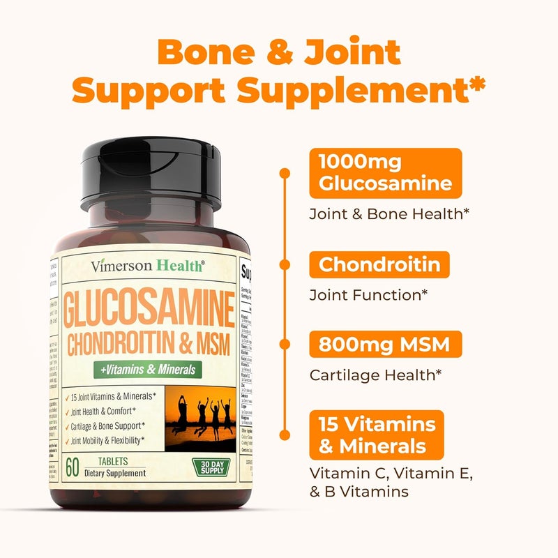 Vimerson Health Glucosamine Chondroitin MSM Joint Support Supplement with Glucosamine Sulfate 1000 mg Plus 15 Nourishing Joint Complex Vitamins  Premium Joint Health MSM Supplement for Women and Men  60 Tablets - Image 4