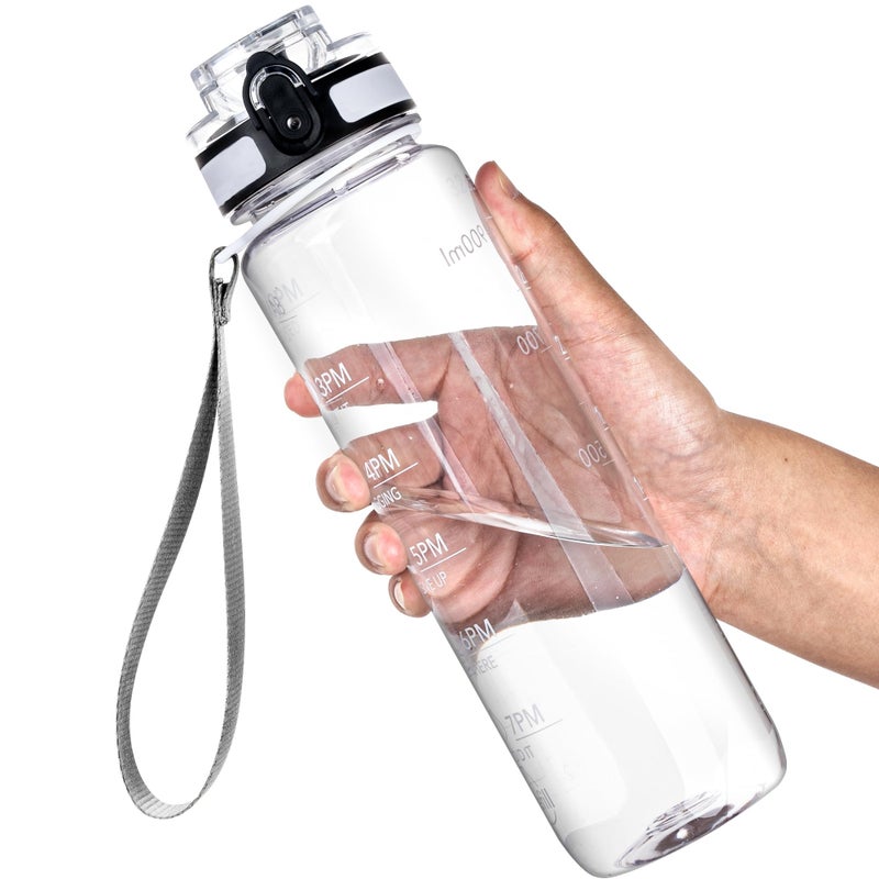 OLDLEY Water Bottle, 32oz Motivational Sports Water Bottle with Time Marker - Times to Drink - Tritan, BPA Free, Wide Mouth Leakproof, Clear (1 Bottle) - Image 1