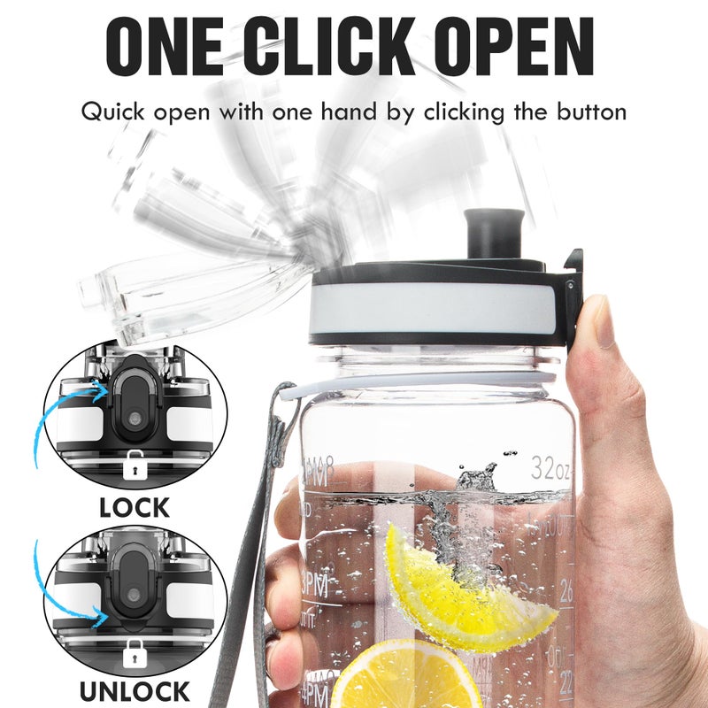 OLDLEY Water Bottle, 32oz Motivational Sports Water Bottle with Time Marker - Times to Drink - Tritan, BPA Free, Wide Mouth Leakproof, Clear (1 Bottle) - Image 4