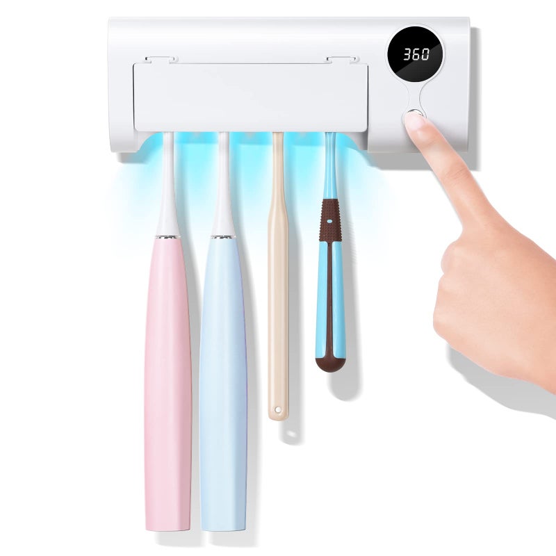 StarWin UV Toothbrush Cleaner Timer Function Rechargeable Tooth Brush Holder WallMounted for Bathroom No Drilling 4 Slots