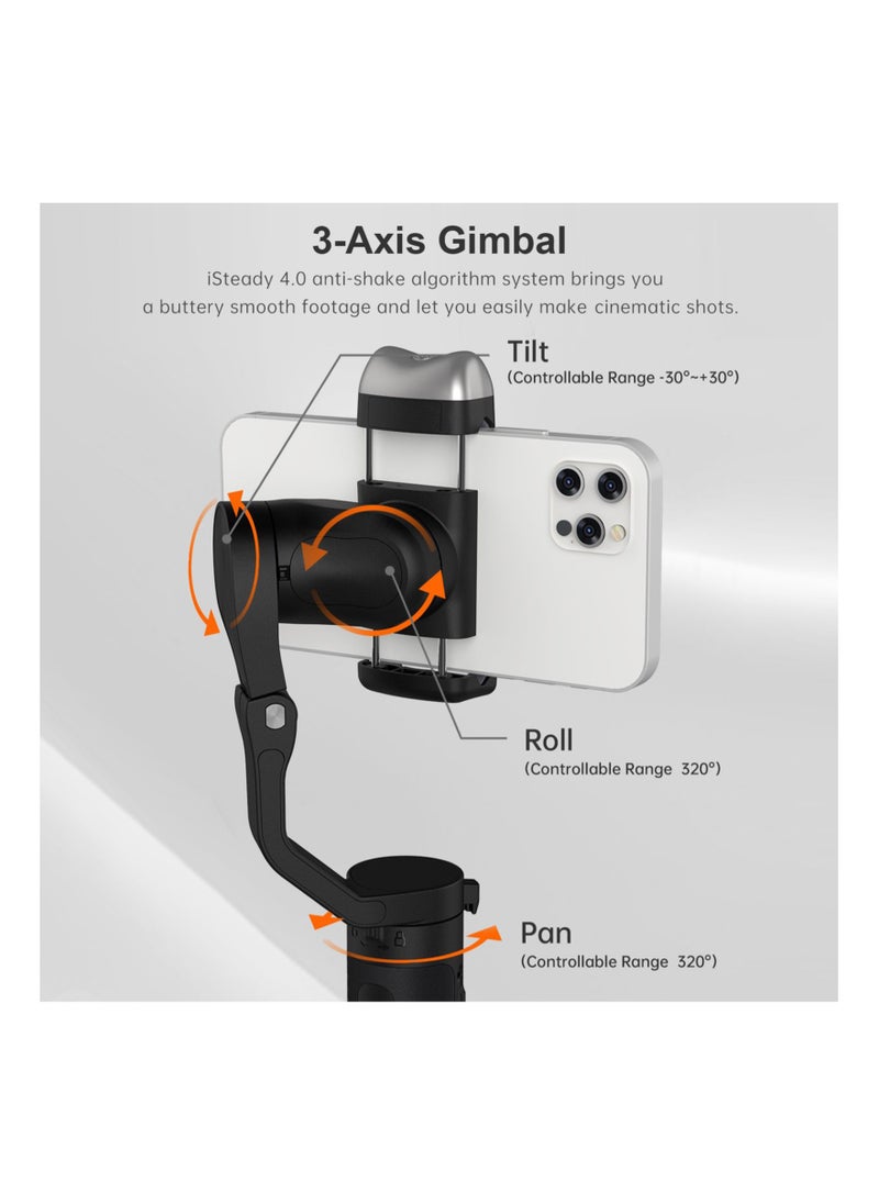 3-Axis AI Smart Tracking Palm Gimbal Handheld Smartphone Stabilizer Gesture Control with Beauty Light POV Inception Timelapse Panoramic Horizontal Vertical Shooting Rechargeable 2800m