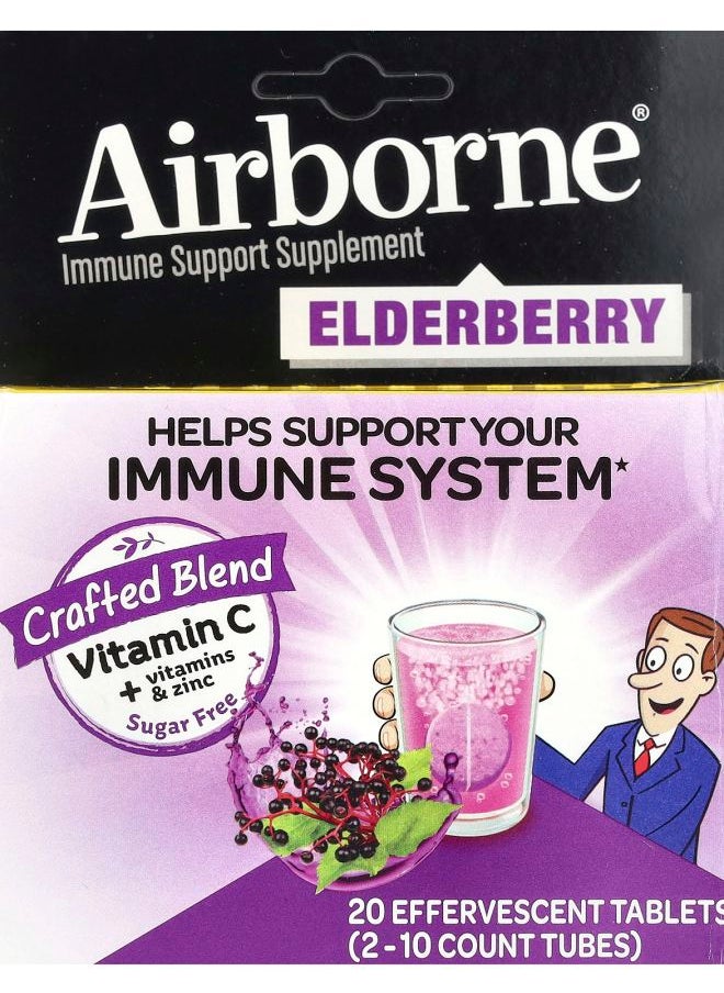 Airborne Immune Support Supplement Elderberry 2 Tubes 10 Effervescent Tablets Each 