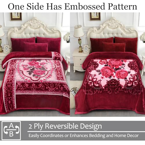 JYK Soft Fleece Bed Blanket King Size A&B Pattern Rose/Rose - 520GSM Fuzzy Cozy Luxury Warm Blanket Microfiber, 2 Ply Reversible Room Home Decor Christmas Decorations, 83" x 91 inches, 5.7 LB - Image 3