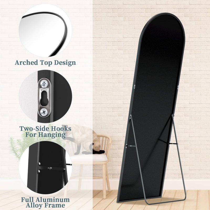 Coomily Full Length Mirror with Stand, 58"x18" Arched Full Body Mirror, Large Stand Up Aluminum Frame Floor Freestanding Hanging Leaning Mounted for Bedroom Living Room Entryway Black - Image 4