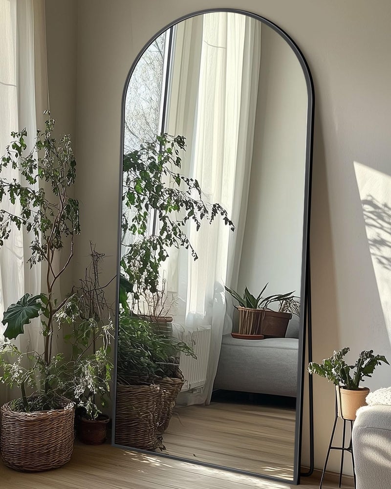 Coomily Full Length Mirror with Stand, 58"x18" Arched Full Body Mirror, Large Stand Up Aluminum Frame Floor Freestanding Hanging Leaning Mounted for Bedroom Living Room Entryway Black - Image 1