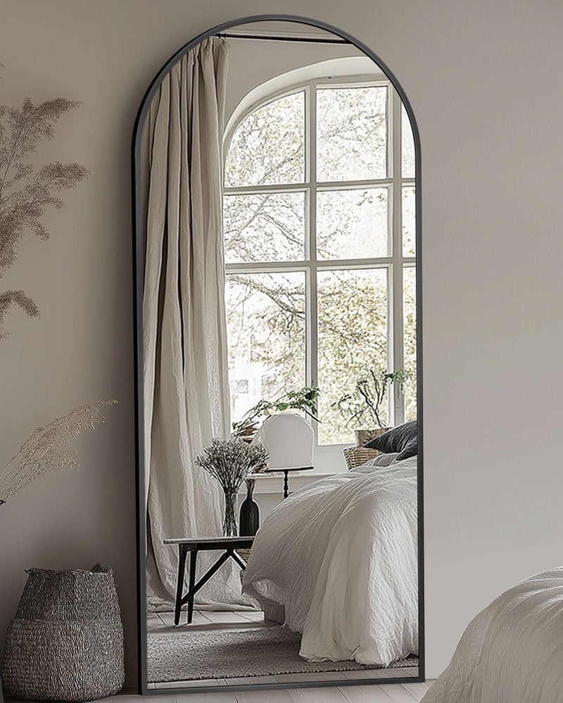 Coomily Full Length Mirror with Stand, 58"x18" Arched Full Body Mirror, Large Stand Up Aluminum Frame Floor Freestanding Hanging Leaning Mounted for Bedroom Living Room Entryway Black - Image 2