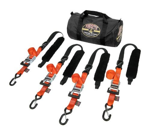 PowerTye 15in x 7ft Fat Strap Trailer Kit Ratchet TieDowns with SoftTye and Storage Bag Made in USA 1200 lb Working Load Limit 3600 lb Breaking Strength Orange 4 Strap Kit