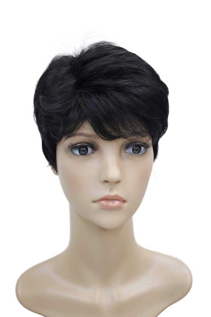 LUSH LOCKS® Short Jet Black Fluffy Straight Full Bang Capless Heat Resistant Fiber Synthetic Hair Wig For Women suitable for cancer and alopecia patients - Image 2