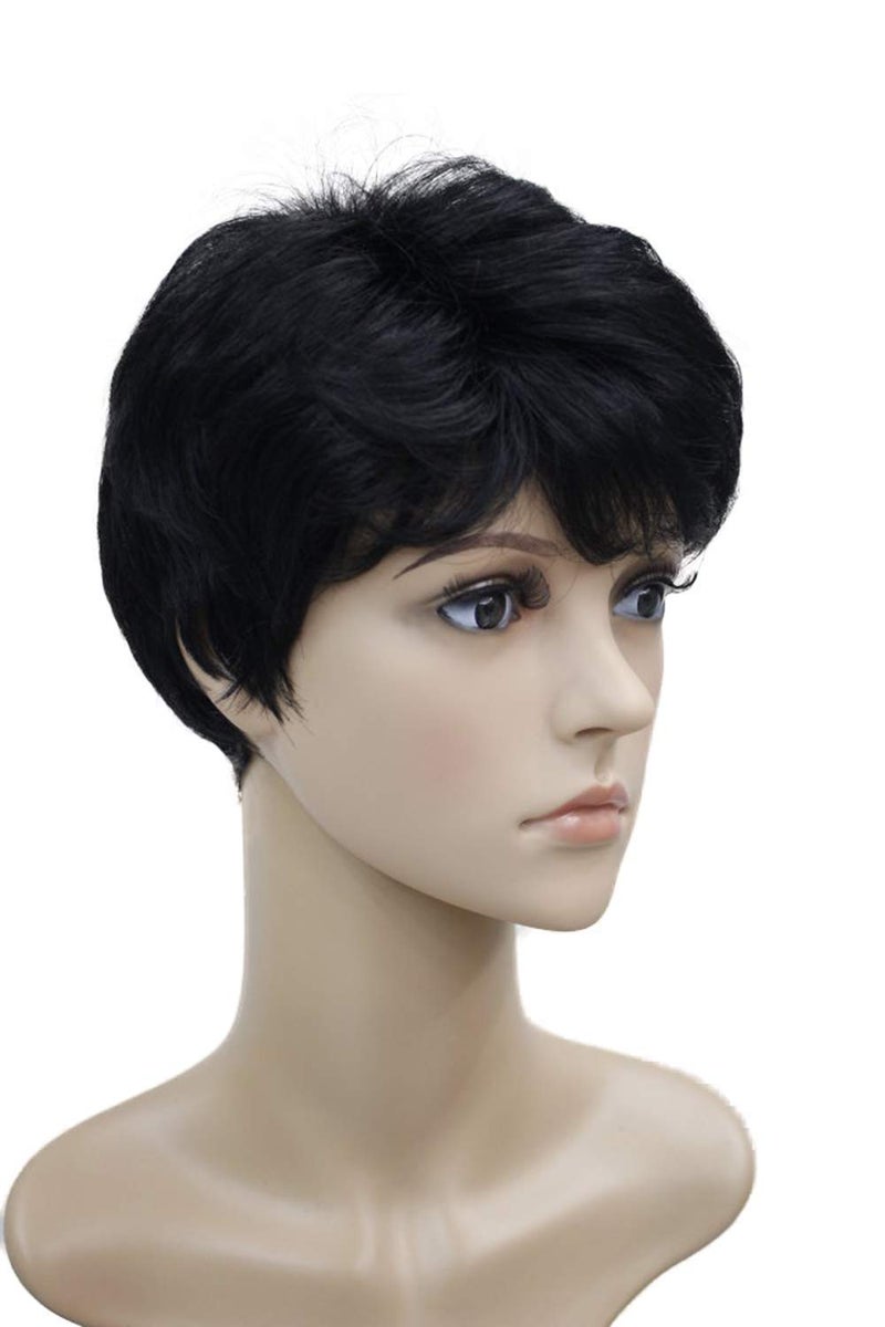 LUSH LOCKS® Short Jet Black Fluffy Straight Full Bang Capless Heat Resistant Fiber Synthetic Hair Wig For Women suitable for cancer and alopecia patients - Image 5