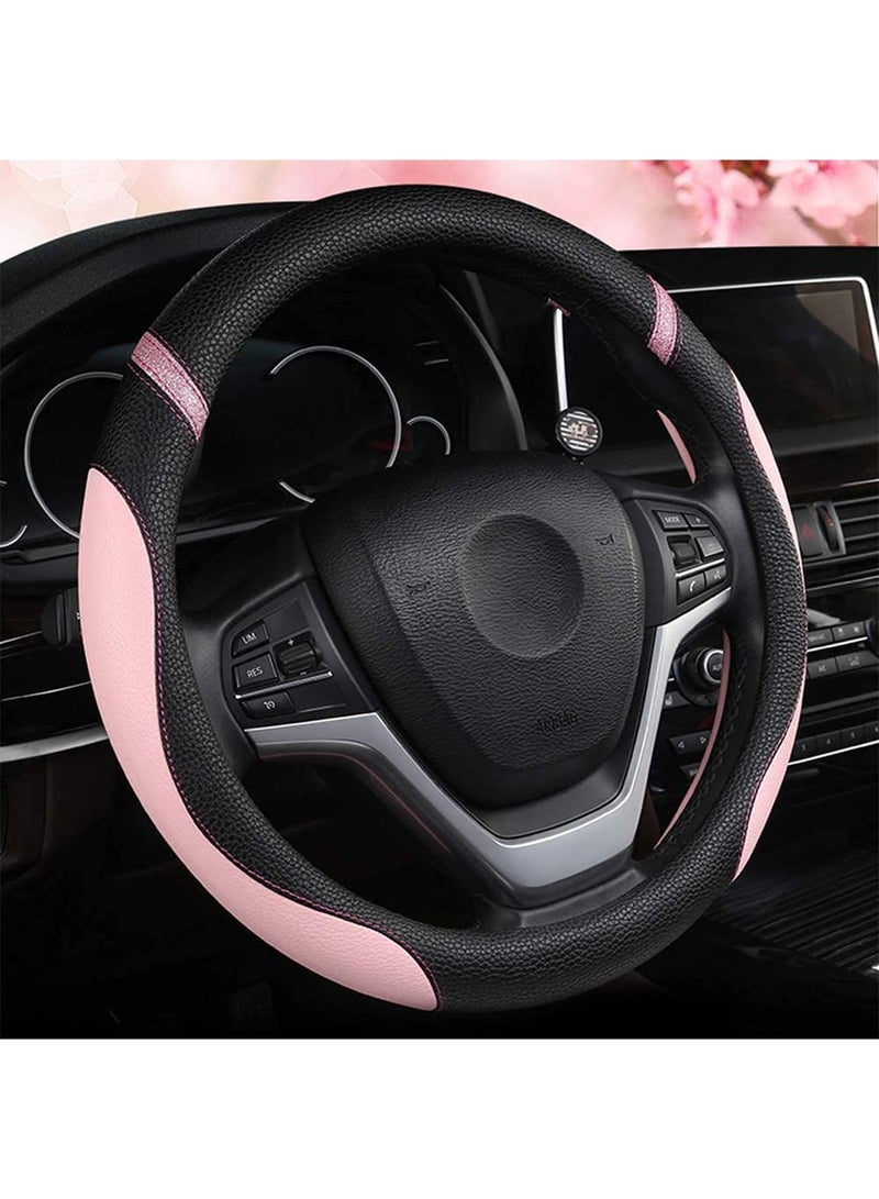 GT-Wheel Universal Leather Steering Wheel Cover for Men Women Steering Wheel Cover for Car 15 inch  (Pink) - Image 1