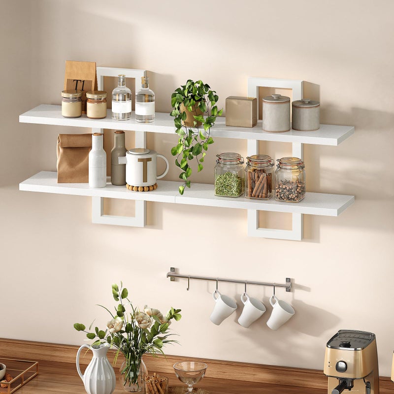 HOOBRO Floating Shelves, 15 Inch Wall Shelf Set of 2, Wall Mounted Storage Shelves 2-Tier, Hanging Bathroom Shelves, for Living Room, Bedroom, Bathroom, Kitchen, White WW32BJ01 - Image 2