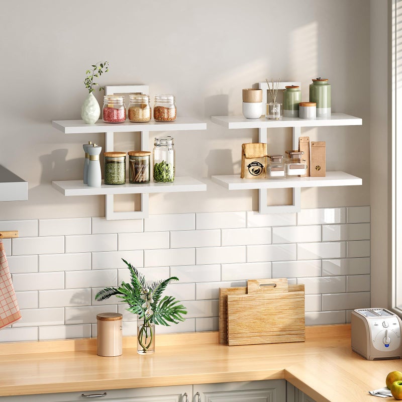 HOOBRO Floating Shelves, 15 Inch Wall Shelf Set of 2, Wall Mounted Storage Shelves 2-Tier, Hanging Bathroom Shelves, for Living Room, Bedroom, Bathroom, Kitchen, White WW32BJ01 - Image 3