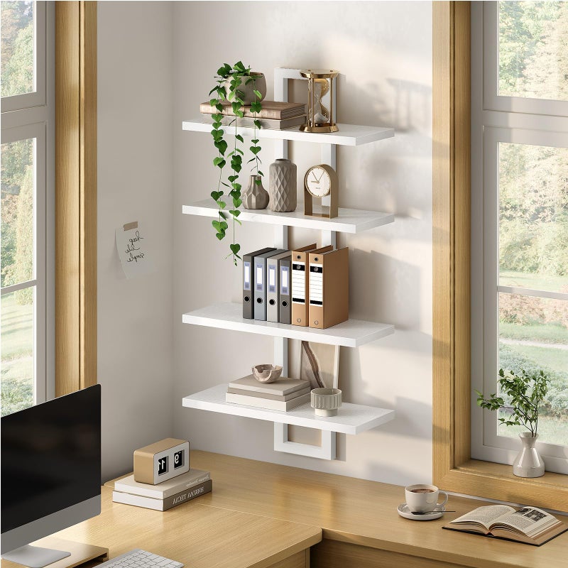 HOOBRO Floating Shelves, 15 Inch Wall Shelf Set of 2, Wall Mounted Storage Shelves 2-Tier, Hanging Bathroom Shelves, for Living Room, Bedroom, Bathroom, Kitchen, White WW32BJ01 - Image 4