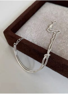 Generic A bracelet with a combination of 925 silver half-arc bracelet and chain is presented in a box, fashionable personality and versatile girl  - Image 4