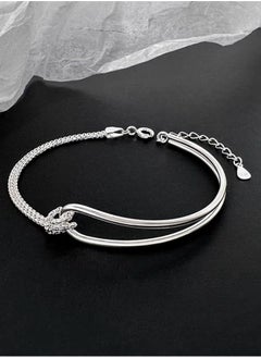 Generic A bracelet with a combination of 925 silver half-arc bracelet and chain is presented in a box, fashionable personality and versatile girl  - Image 1