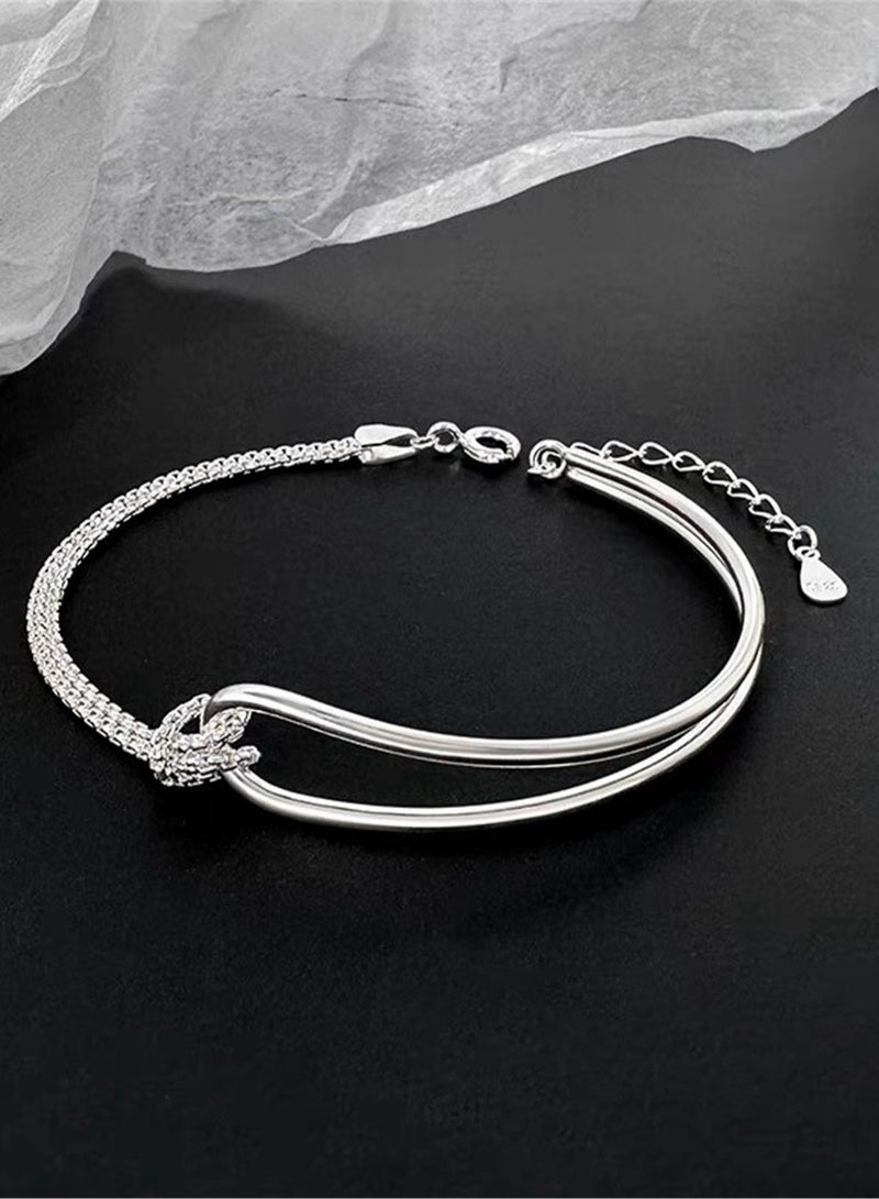 A bracelet with a combination of 925 silver half-arc bracelet and chain is presented in a box, fashionable personality and versatile girl  - Image 1