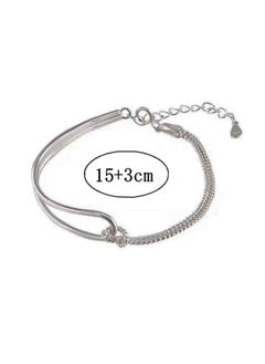 Generic A bracelet with a combination of 925 silver half-arc bracelet and chain is presented in a box, fashionable personality and versatile girl  - Image 3