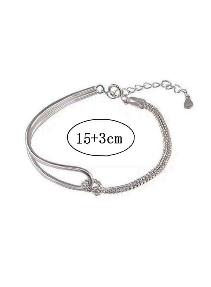 A bracelet with a combination of 925 silver half-arc bracelet and chain is presented in a box, fashionable personality and versatile girl  - Image 3