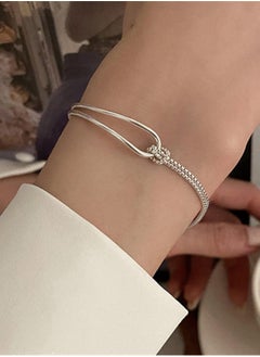 Generic A bracelet with a combination of 925 silver half-arc bracelet and chain is presented in a box, fashionable personality and versatile girl  - Image 2