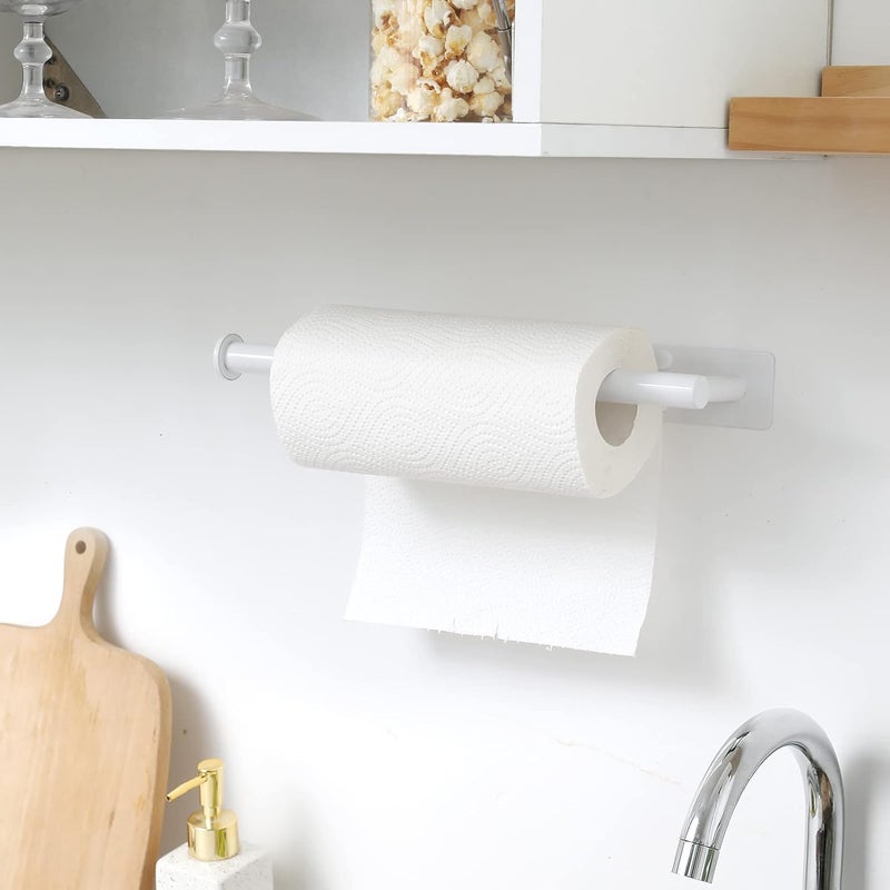 theaoo White Paper Towel Holder - Under Cabinet Paper Towel Holder for Kitchen, Adhesive Paper Towel Roll Rack for Bathroom Towel, Wall Mounted Matte Black Paper Towel Rack, SUS304 Stainless Steel - Image 2