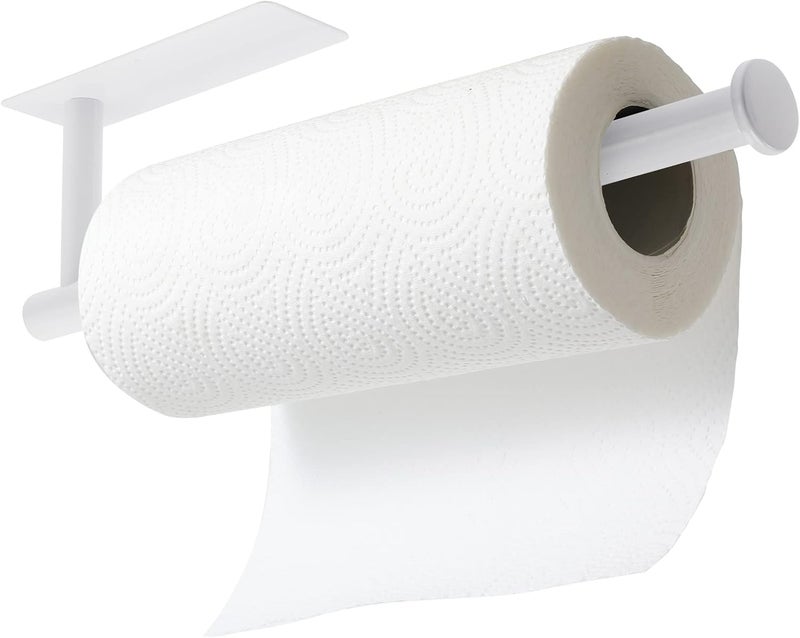 theaoo White Paper Towel Holder - Under Cabinet Paper Towel Holder for Kitchen, Adhesive Paper Towel Roll Rack for Bathroom Towel, Wall Mounted Matte Black Paper Towel Rack, SUS304 Stainless Steel - Image 1