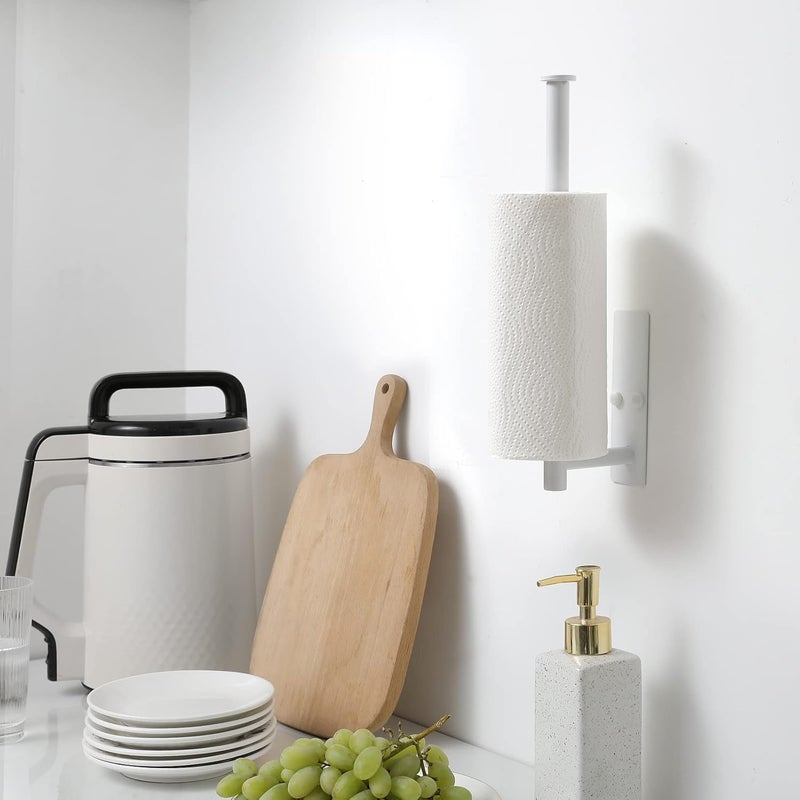 theaoo White Paper Towel Holder - Under Cabinet Paper Towel Holder for Kitchen, Adhesive Paper Towel Roll Rack for Bathroom Towel, Wall Mounted Matte Black Paper Towel Rack, SUS304 Stainless Steel - Image 3