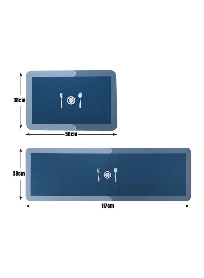 Kuber Industries Anti Skid Floor Mat | Rubber Mat For Home | Idol For Kitchen, Bedroom | 2 Different Size & Shape | Pack Of 2 (Blue), Rectangle - Image 2