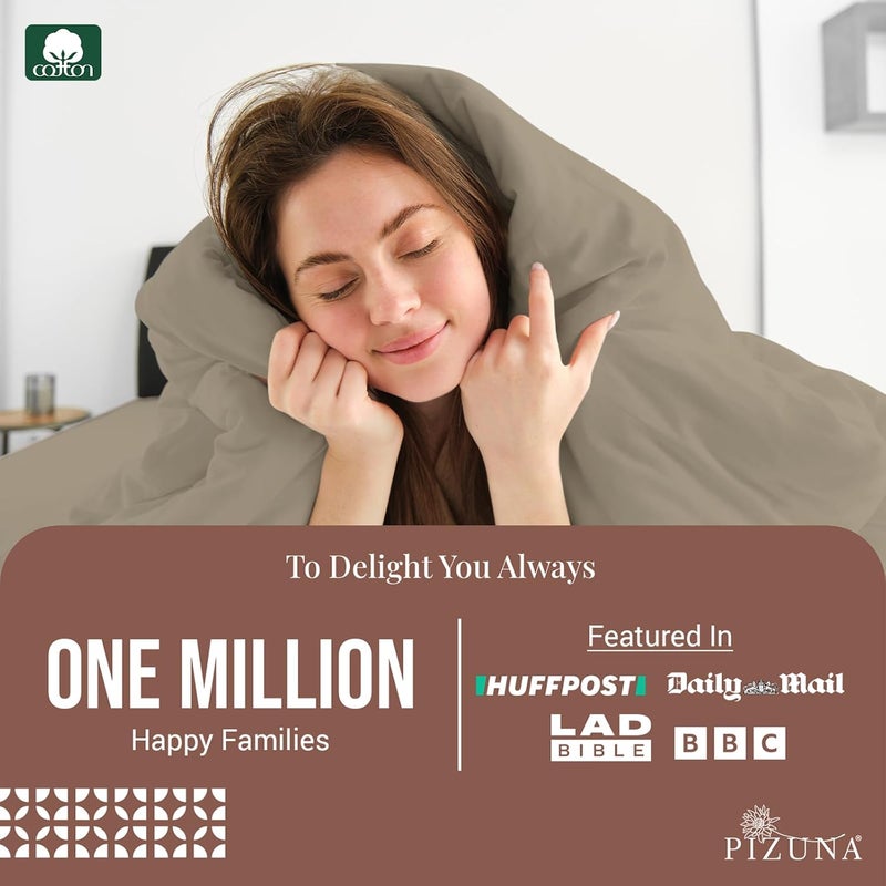 بيزونا مجموعة غطاء لحاف بيزونا 100% قطن خليجي مفرد مقاس 160x210 سم توب بسيط، 400 خيط قطن طويل التيلة نسج ساتان مع كيس وسادة واحد (مجموعات أغطية لحاف توب بسيط) - Image 2