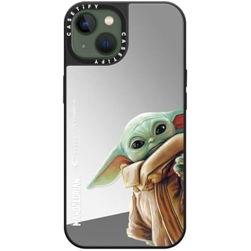 Casetify Mirror iPhone 13 Case 【Mandalorian Co-Lab / 4.9ft Drop Protection/Compatible with Magsafe】 - Grogu - Silver on Black - Image 3