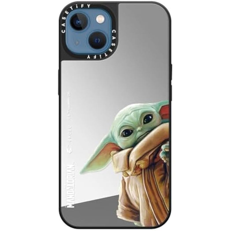 Casetify Mirror iPhone 13 Case 【Mandalorian Co-Lab / 4.9ft Drop Protection/Compatible with Magsafe】 - Grogu - Silver on Black - Image 5
