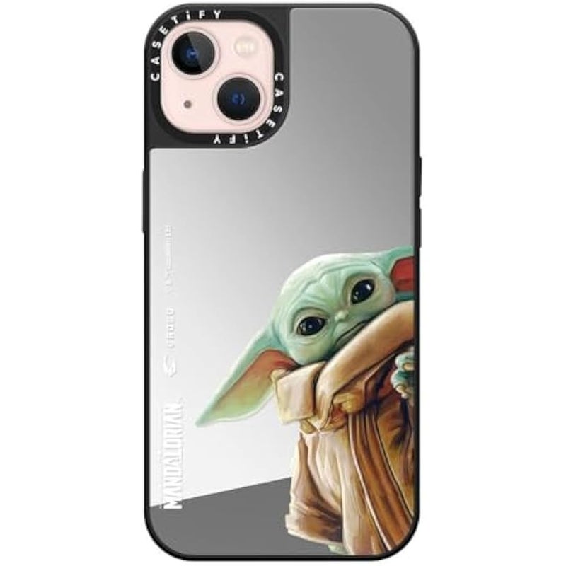 Casetify Mirror iPhone 13 Case 【Mandalorian Co-Lab / 4.9ft Drop Protection/Compatible with Magsafe】 - Grogu - Silver on Black - Image 1