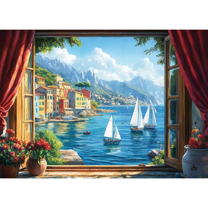 lamplig Puzzles for Adults 1000 Pieces Italy Ocean Coast Seaside Village Window View 1000 Piece Puzzle for Adults Seniors Jigsaw Puzzles with Letters on BackFun Gifts Decor 11 Poster - Image 3