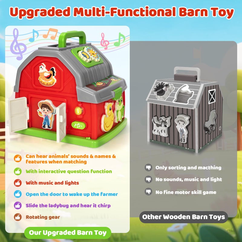 Aigybobo Montessori Toddler Toys for 1 2 3 Year Old Gifts, Musical Farm Animal Barn Toy for Boys Girls, Shape Sorting Fine Motor Learning Toy for Toddlers 1-2 2-3, Christmas Birthday Gift for Baby 12-18 Months - Image 4