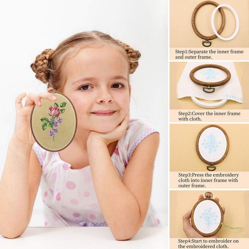 GuoFa 7'' Oval Embroidery Hoop for Cross Stitch, 5PCS 19CM Decorative Embroidery Frames for Displaying Artswork - Image 5