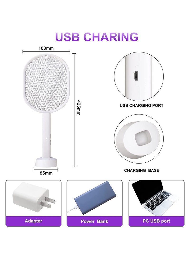 SYOSI High-Voltage Electric Fly Swatter and Bug Zapper Racket, 2-in-1 with USB Charging - Rechargeable, Durable ABS Material with Dual Mode Operation for Home, Kitchen, and Outdoor Camping - Image 3