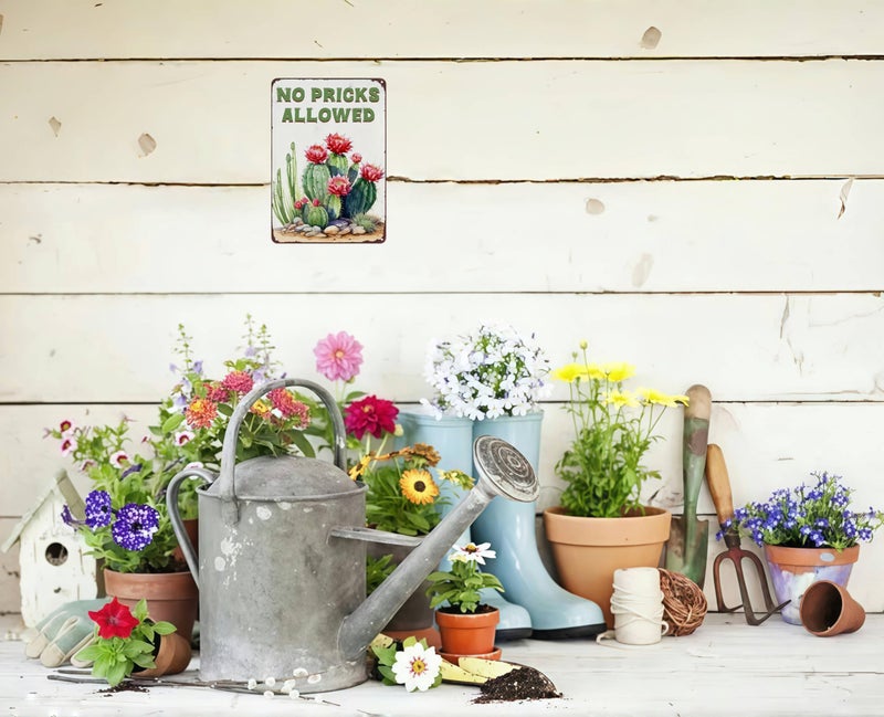 Bestylez Garden Gifts Vintage Cactus No Pricks Allowed Gardening Signs for Home Garden Greenhouse Living Room Bedroom Yard Outdoor Decor 8X12 Inch (3365) - Image 5