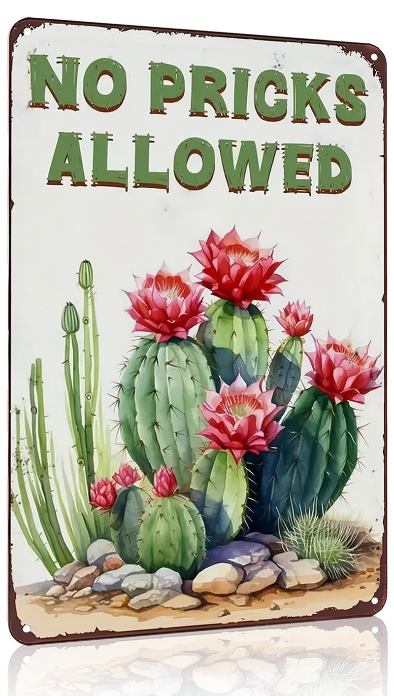Bestylez Garden Gifts Vintage Cactus No Pricks Allowed Gardening Signs for Home Garden Greenhouse Living Room Bedroom Yard Outdoor Decor 8X12 Inch (3365) - Image 1