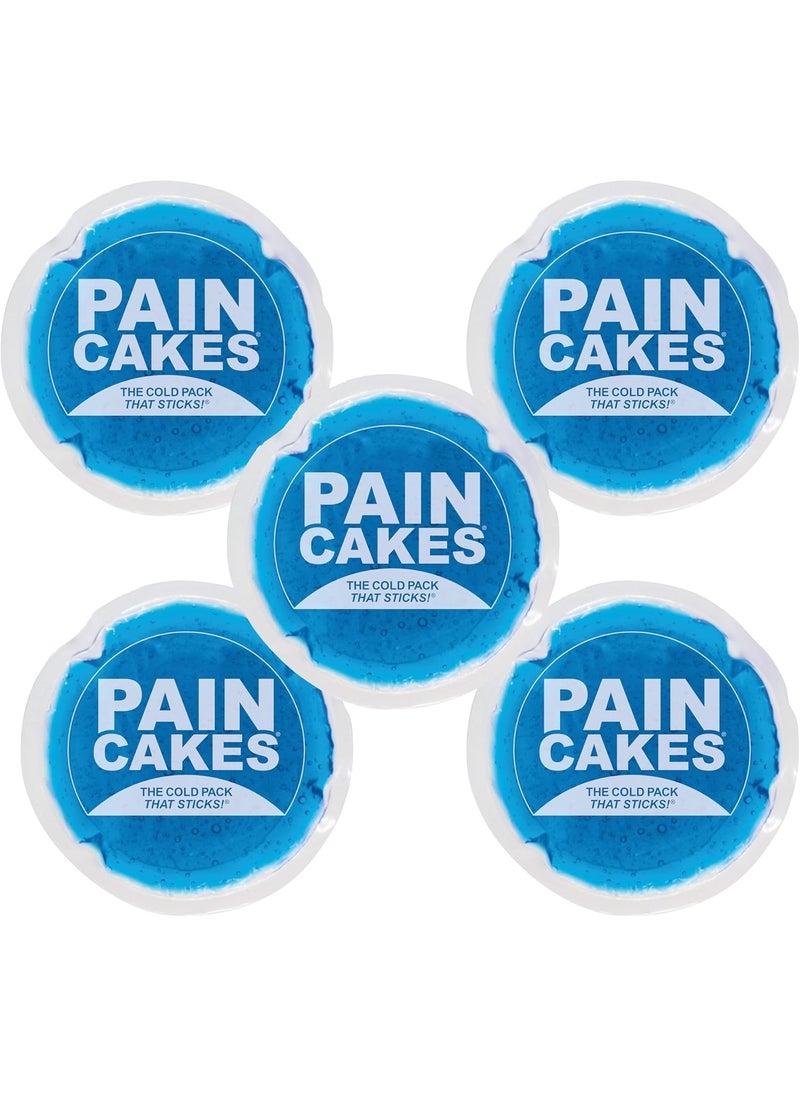 PAINCAKES PAINCAKES Reusable, Sticks to Body, 5 Pack, Round Cold Pack, 5" Large, Blue, Stickable Ice Pack for Targeted Cold Therapy, Perfect for Injuries, and Small Areas, Latex-Free Cold Compress 