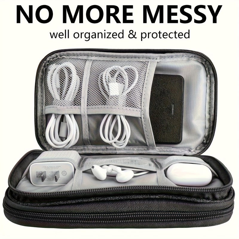 8 Compartment Travel Organizer With Multiple Pockets Durable Polyester Case For Electronics And Accessories Black - Image 5