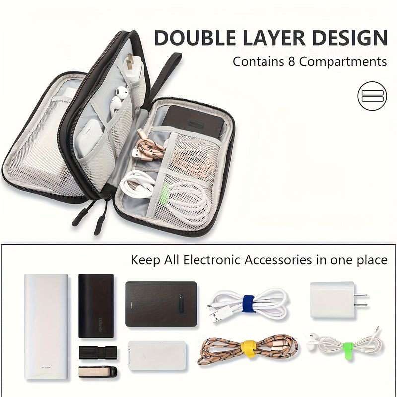 8 Compartment Travel Organizer With Multiple Pockets Durable Polyester Case For Electronics And Accessories Black - Image 4