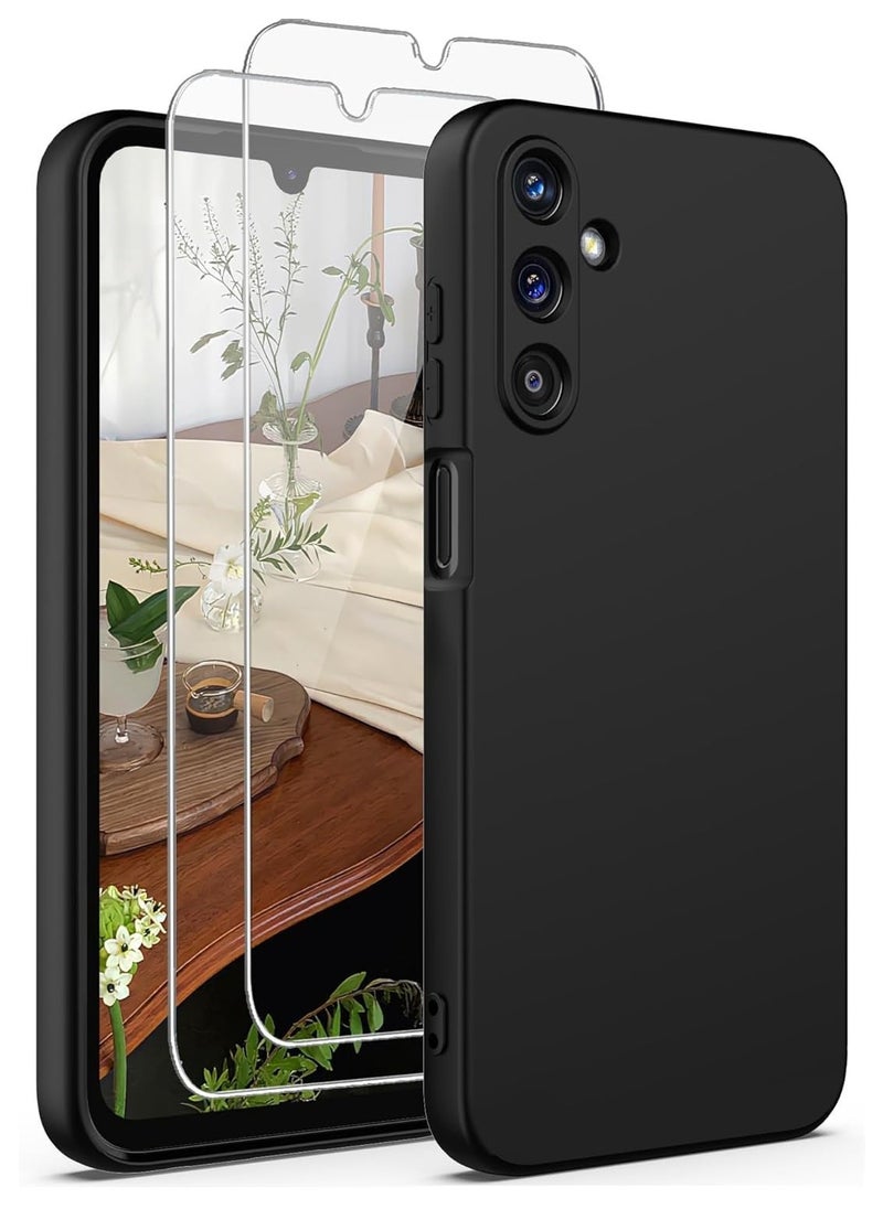 Raxoom Samsung Galaxy A35 5G Case – Ultra Slim Liquid Silicone with 2x Screen Protectors, Anti-Scratch Microfiber Lining (Black) - Image 1