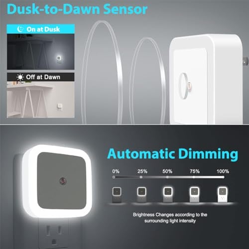ELEPHANTBOAT® 3Pcs LED Night Light with Energy-Saving Photocell Sensor, 2.4" Square Night Lights Plug into Wall, Warm Light Nightlight Plug-in Night Light for Bedroom, Kitchen, Porch, Stairway - Image 3