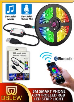 DBLEW 5M Flexible Smart Bluetooth RGB LED Strip Light Sync to Music Lighting for Home Decor Kitchen Bedroom Car Bike Hotel Outdoor Bar Parties Garden Desktop Decoration Mobile App Control USB Powered  - Image 1